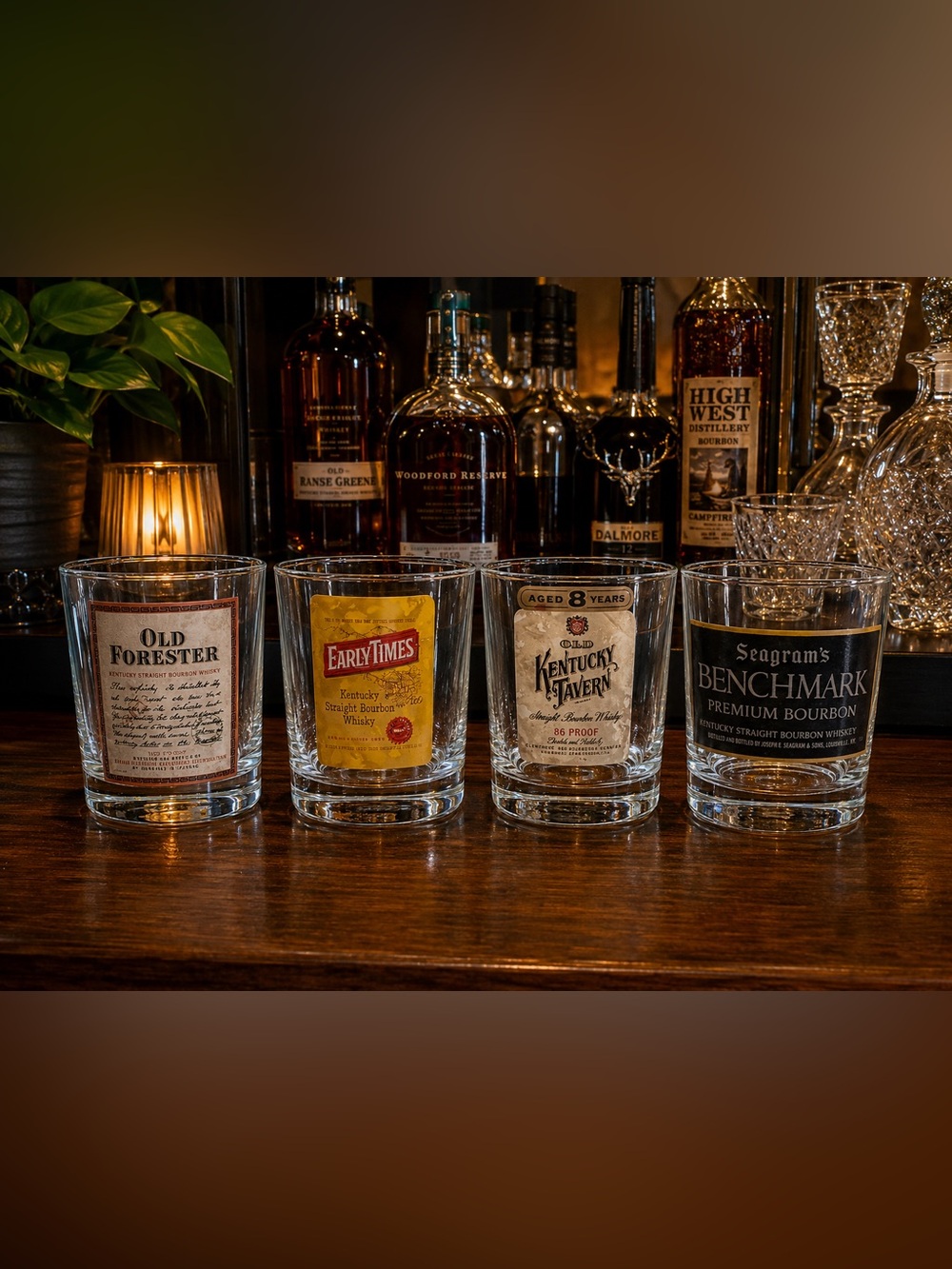 Vintage Bourbon Advertising Rocks Glasses – Set of 4